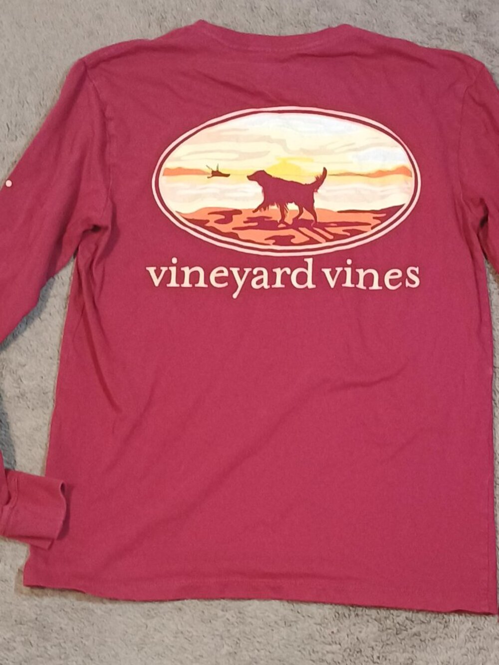 Vineyard Vines/Pocket Tee/Womens XS/Red/Dog Beach Sunset Graphic Coastal Shirt - Picture 2 of 8